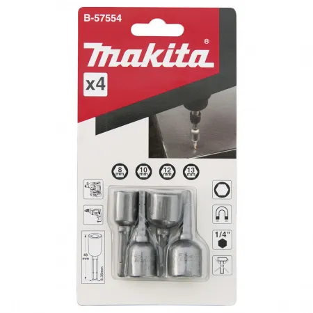 Набор торцевых головок (8, 10, 12, 13), 48 мм, 1/4, C-Form, 4 шт Makita B-57554