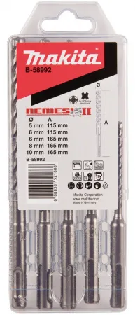 Набор буров по бетону SDS-Plus (5,6х115; 6,8,10х165) 5 шт Nemesis II Makita B-58992