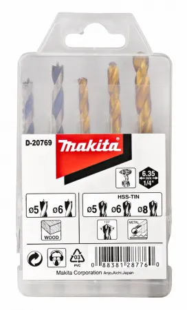 Набор сверл по дереву и металлу 1/4, 5 шт Makita D-20769