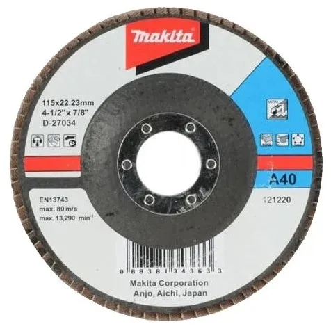 Лепестковый шлифовальный диск А40, 115 мм Makita D-27034