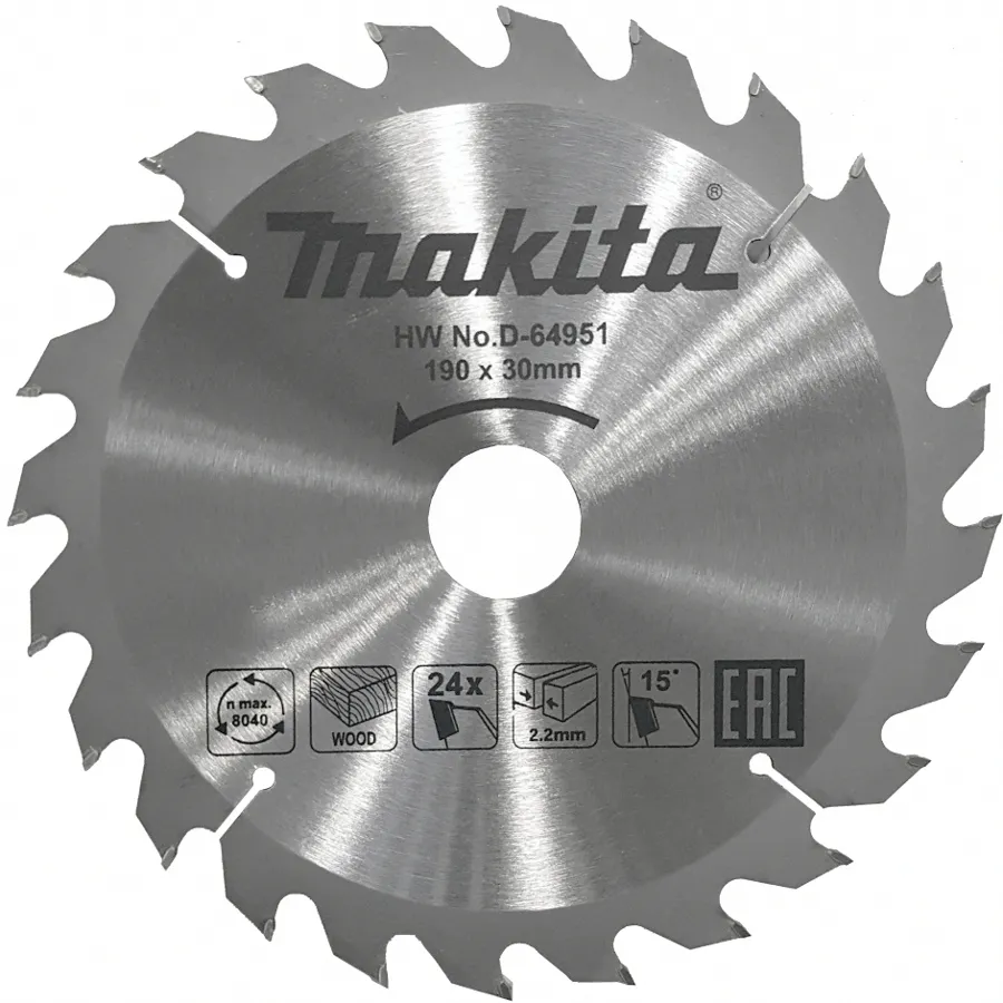 Пильный диск по дереву 190x2.2x30, 24T Makita D-64951