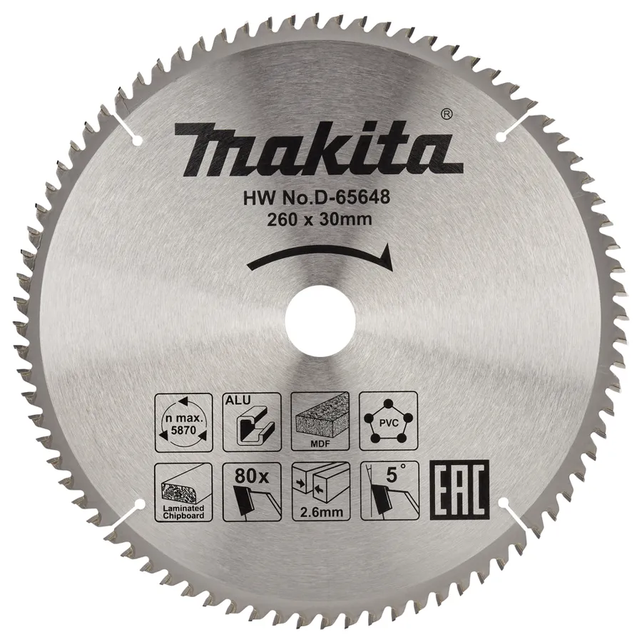 Диск универсальный TCG, 260x30x2.6, 80T, 5G Makita D-65648