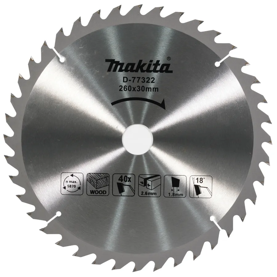 Пильный диск по дереву 260х2.6х30, 40T, 18G Makita D-77322