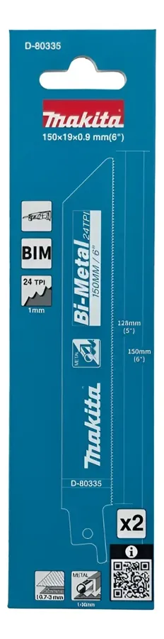 Сабельная пилка для металла BiM, 150x0,9x24TPI, 2 шт. Makita D-80335